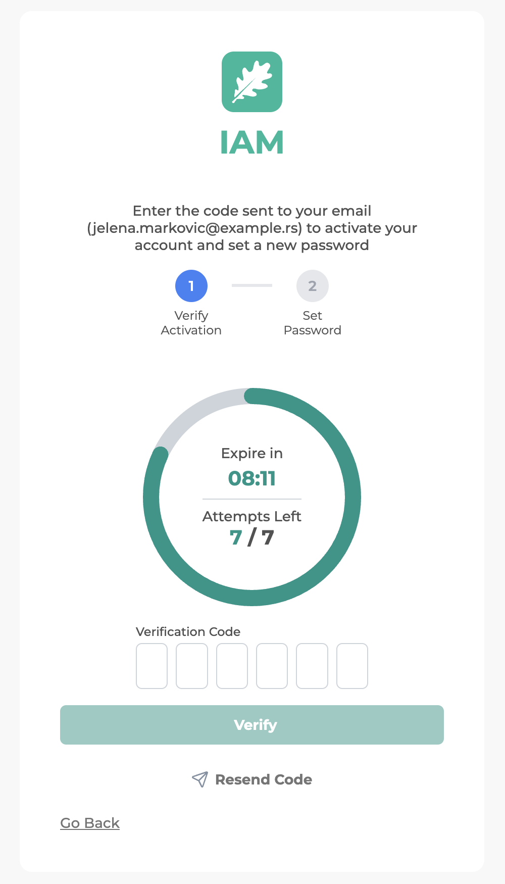 Verify Activation step when the same email as on the original account is kept.